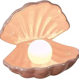 Shopping Mart Shell Pearl Light LED Ceramics Desktop Lamp Portable Pearl in Shell Nightlight for Bedroom Home Decor (1 pcs)(16 x 15 x 14 cm)(Pink)-picture-57