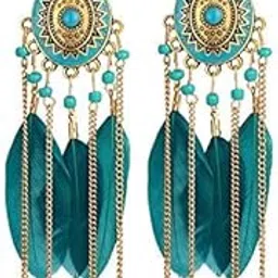 shining diva fashion Women's Blue Non Precious Metal Feather Stylish Tassel Earrings (9523er)-picture-40