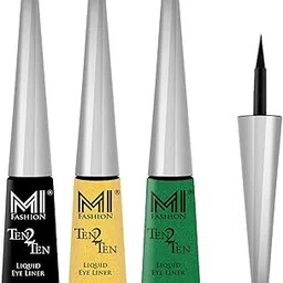MI Fashion Colored Liquid Eyeliners Combo of 3 Pcs Water Resistant Cruelty Free High Shine Long Stay - Black, Golden Shimmer, Green Shimmer-picture-22