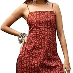 gosriki Women’s Ikat Printed RED Sleeveless Top | Strappy Casual Tunic | Lightweight Rayon Summer Wear-picture-13