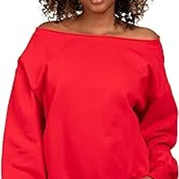 sxv style Women's Off-Shoulder Sweatshirt, Red Casual Pullover, Long Sleeve, Loose Fit, Cotton Blend-picture-26