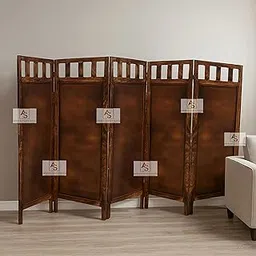 Wooden Partition for Pooja Room/Screen Separators for Living Room/Wall Panel/Room Partition/Wooden Partition for Living Room/Heritage Grid 5-Panel Wooden Room Divider for Kitchen-picture-30