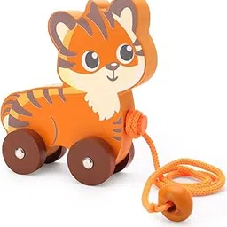 Play Nation Premium Wooden Tiger Pull Along Toy for Kids,Pull String Wooden Toys for Babies,Pull Along Toys for 1 + Year,Encourage Walking,Build Gross Motor Skills,Developmental Toy for Girls & Boys image 1