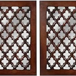 WHF Wood Painted�Wall�Hanging Jharokha Inside Mirror,�Wooden�Wall�Hanging,�Wooden�Wall�Panel (8.5x11.5,) inches Set of Two.(�Brown), Rectangular, Framed-picture-44