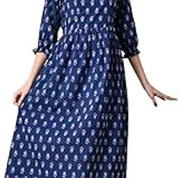 ichaa Floral Printed Puff Sleeve Maternity Fit & Flare Midi Dress-picture-53