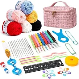 JERN Crochet Set Kit, Crochet Kit for Beginners Adults, Travel Crochet Hook Case, with Crochet Hooks, 5 Colour Yarn Balls, Knitting Supplies (58 Pcs Crochet Kit - Pink)-picture-19