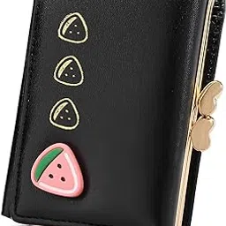 elios Women's Vegan Leather Trifold Small Card Holder Coin Holder Compact Ladies Purse | RFID Blocking | Separate Coin Pocket | Mini Purse for Women (Black) image 1