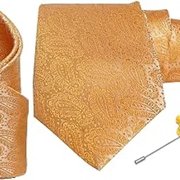 rizoro Tie for Men – Paisley Silk Neck Ties Set with Cufflinks Flower Pin, Pocket Square & Black Gift Box, Combo Necktie Sets for Office Wear, Formal Suits & Weddings (Beige, AMBM1BGRS)-picture-46