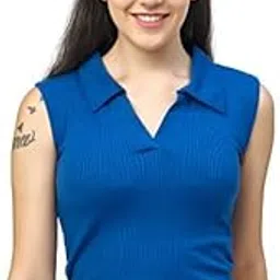 tickled pink Womens & Girl's Stylish Solid Polo Collar Sleeveless Crop T-Shirt, Tops,Crop Tanks & Trendy Tops-picture-42