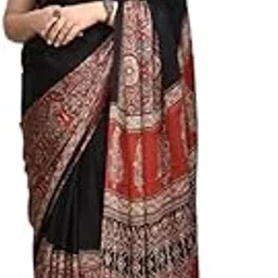 moti vahu Women's Ajrakh Printed Modal Silk Natural Gajji Silk Soft Saree & Blouse(Unstitched)-picture-51