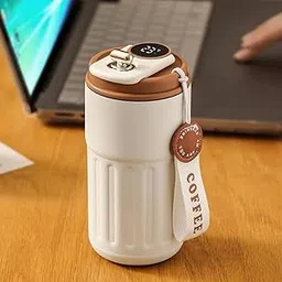 ASH-CO Digital Display Coffee Mug, 460ml Insulated Vacuum Thermal Cup,Stainless Steel, Ceramic Interior, Leak-Proof Travel Lid, White Brown-picture-20