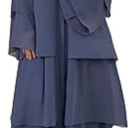 Women's Dubai Style 3-Layer Burqa, Grey, 142 cm Length, Free Size-picture-17