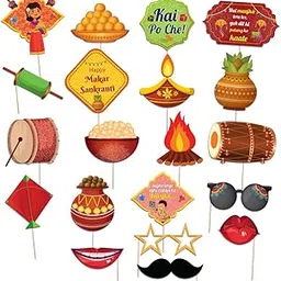 Festiko® 20 Pcs Happy Makar Sankranti Photobooth Props, Makar Sankranti Props, Makar Sankranti Backdrops, Makar Sankranti Decoration Items-picture-32