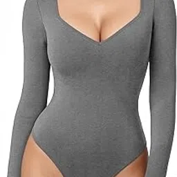 mangopop Sweetheart V Neck Bodysuit for Women Short Sleeve Long Sleeve Body Suits Tops-picture-21