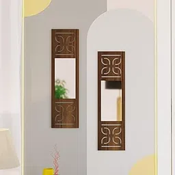 BLUEWUD Promys Wall Hanging Wooden & Mirror Wall Art Decor Display Shelve for Living Room, Bedroom, Office for Home, Pre-Assembled (Brown Maple, 16 X 1 X 64 Cm), (Set of Two)-picture-22