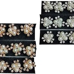 Sidhav Pearl Velcro Small Crystal (9 Pc Silver Flower - 9 Pc White Flower) Stick On Wedding Stone Hair Clips Decorative Hair Accessories Stone For Women Hair Accessories (Pack Of 18)-picture-41