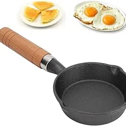 Cast Iron Mini Tadka Pan,Round Non-Stick Mini Frying Pan with 2 Pouring Spout, Portable Small Egg Pan with Hanging Wooden Handle for Stove Gas Electric Induction-picture-17