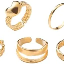 vembley Gold Plated 6 Piece Ring Simple Heart Plain Set For Women and Girls-picture-16