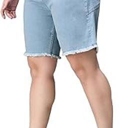 miss chase a+ Women's High Rise Clean Regular Stretchable Denim Shorts-picture-6