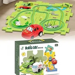 BLiSS HUES 15 PCS Car Puzzle Track Set for Kids with A Cute Vehicle Toddler Puzzle Track Play Set- Critical Thinking Educational Toys for 3-5 Year Old Boys Girls (Jungle-15 Pcs)-image-49