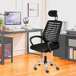 Casa Copenhagen,Mesh Office Desk,Rocking, Ergonomic Computer Chair Adjustable High with Headrest and Comfortable Armrest Swivel Chair - Oak Black & Black Handle-picture-12