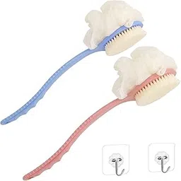 2 Pack Body Brush Back Scrubber for Shower Bath Back Scrubber with Soft Loofah and Bristles Back Scrubber Bath Mesh Sponge with Curved Long Handle Suitable for Wet or Dry, Women and Men (2PACK Set)-picture-52