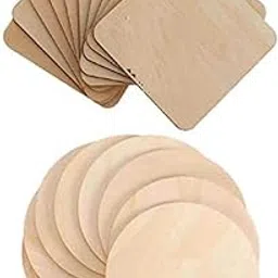Bhikham Creation 4 Inch Thickness 4 mm Round Square Shape Blank Wooden Unfinished Cutouts for DIY Craft Projects, Panting I MDF Blank Coasters for Pyrography, Writing, Resin Art Work (12 Pc) image 1