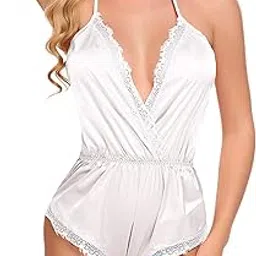 broiden Women Lingerie Bodysuit V Neck Teddy Lace Babydoll Satin Nightwear-picture-19