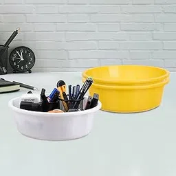 Homestic Pack of 3 Desk Organizer | Stationery Organizer | Multipurpose Storage Organizer | Office Supplies for Pen-Pencil-Staplers | Desktop Organizer | 6 LTR | Yellow & White-picture-41