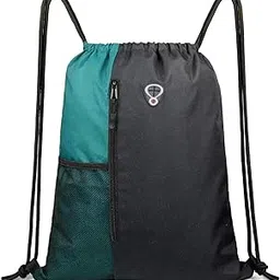 Drawstring Backpack Sports Gym Bag Large Size (17 Inch x 13 Inch) for Women & Men, Large Size with Two Zipper Pockets and Water Bottle Mesh Pocket.-image-0
