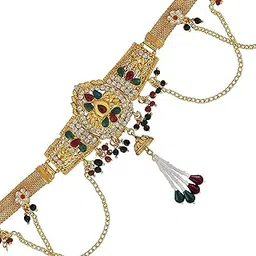 imioxo Off-White and Gold Crystal Diamond Kamarband Belly Chains for Women and Girls (Golden)-picture-10