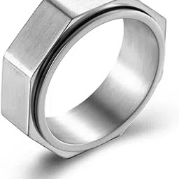 salty alpha Anti Tarnish Bolt Stainless Steel Finger Ring for Men | Stylish Durable Jewellery Accessories | Rings for Man | Minimal Jewelry | Birthday Gift for Boys (Size - 10) image 1