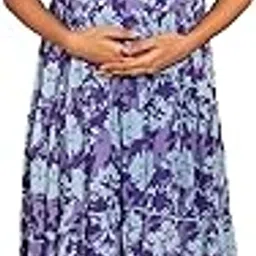 Women's Blue Georgette Printed Flared Maternity Dress-image-37