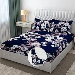 FRESH FROM LOOM Printed King Size Fitted Bedsheet,All Side Elastic Premium Winter Soft Fur Bed Sheet with 2 Pillow Cover,Hypoallergenic Woollen Feel(Size,78"x72"(Fit up to 10 Inch)),Multicolor,200 TC-picture-40