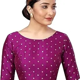 Women Cotton Silk Silky Brocade Readymade Elbow Length Sleeves Saree Blouse Choli-image-67