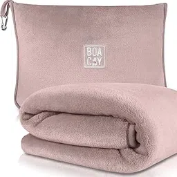 BOACAY Soft & Warm Travel Blanket for Airplane & Car - Long Flight Essential, Pink, Single, Modern-picture-51