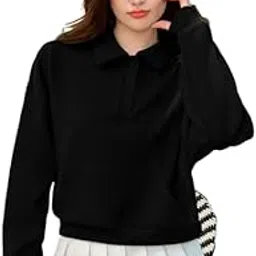 jc jummy couture Women's Cropped Hoodie Sweatshirt, Black,Brown,White Cotton Blend, Long Sleeve, Casual Style, Button Detail-picture-58