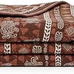 Traditional Indigo Cotton Dohar Blanket, Single Bed Size, Block Print Design (Rust)-picture-32