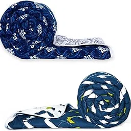 Divine Casa 120 GSM Single Size Reversible Microfiber Comforter Set of 2 | All-Season Lightweight AC Blanket | 230 x 140 CM | Cozy & Durable | Abstract Floral | Navy Blue & White-picture-24