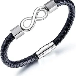 meenaz Leather Bracelet for Men Black Bracelet for man boys Magnetic Clasp multistrand Mens Beads Gold Bracelet Bracelets for Man Stylish Combo Silver Stainless Steel Birthday Gift Anniversary Husband-picture-38