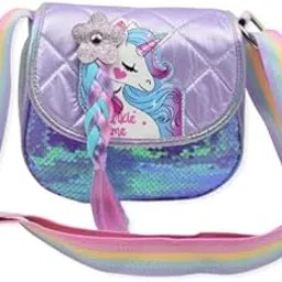 Girls' Random Color Sequin Sling Bag with Unicorn With Hair – Trendy Polyester Crossbody Bag for Stylish Kids-image-9