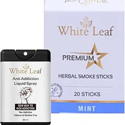 White Leaf Premium Herbal Smokes Cigarettes 100% Tobacco Free and Nicotine Free(Mint Flavoured) Pack Of 20 Sticks With 20ML Anti Addiction Anti Addiction Spray To Made With Natural Ingredients-image-65