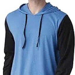 kalt Men's Dual Colour Full Sleeves Cotton Blend Hoodie(Blue Melange::Black)-picture-37