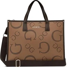 guess Women Brown Typography Adjustable Detachable Strap Carryall Tote Bag-picture-47