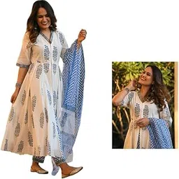 pinkmint Women Cotton Blend Kurta Set l White Anarkali Kurti's l Stylish Women's Dress l Fancy Kurta Set (Pack of 1)-picture-42