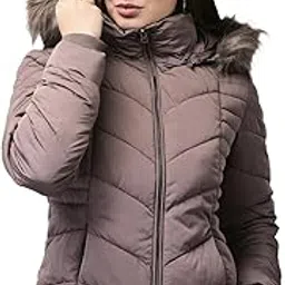 woods Women’s Grey Quilted Winter – Regular Fit Polyester Puffer Coat with Detachable Fur Hood, Full Zip Closure & Side Pockets – Stylish Outerwear for Cold Weather-picture-14