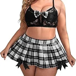 dvka creations Lingerie Set for Women Sexy Naughty Lace School Girl Cosplay Lingerie Student Role Play Outfits (XXX-Large, Black)-picture-13