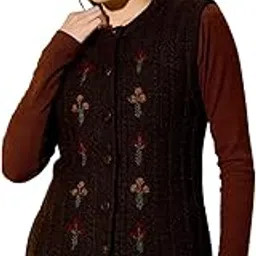 clapton Women's Knited Sleeveless Sweater, Wool Blend, Floral Embroidered Button Front Design,-picture-39
