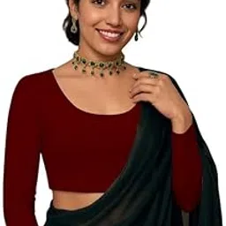 xolani Readymade Cotton Fitted Saree Blouse for Women Full Sleeve Square Round U Neck Regular fit Stretchable Pullon Western Stylish Crop Top VX12-picture-36