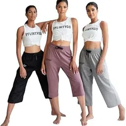 fflirtygo Women's Cotton Plain Calf Length Capri | Nightwear Pyjama | 3/4th Solid Pyjama Pant | Casual wear & Lounge Wear Capri Combo (Pack of 3)-picture-15